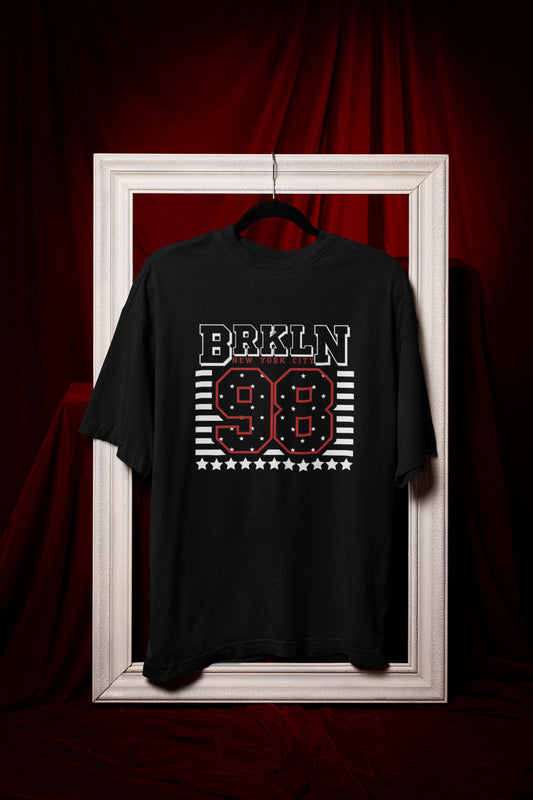 Brooklyn City 98 New York Baskılı Oversize Crop T-Shirt